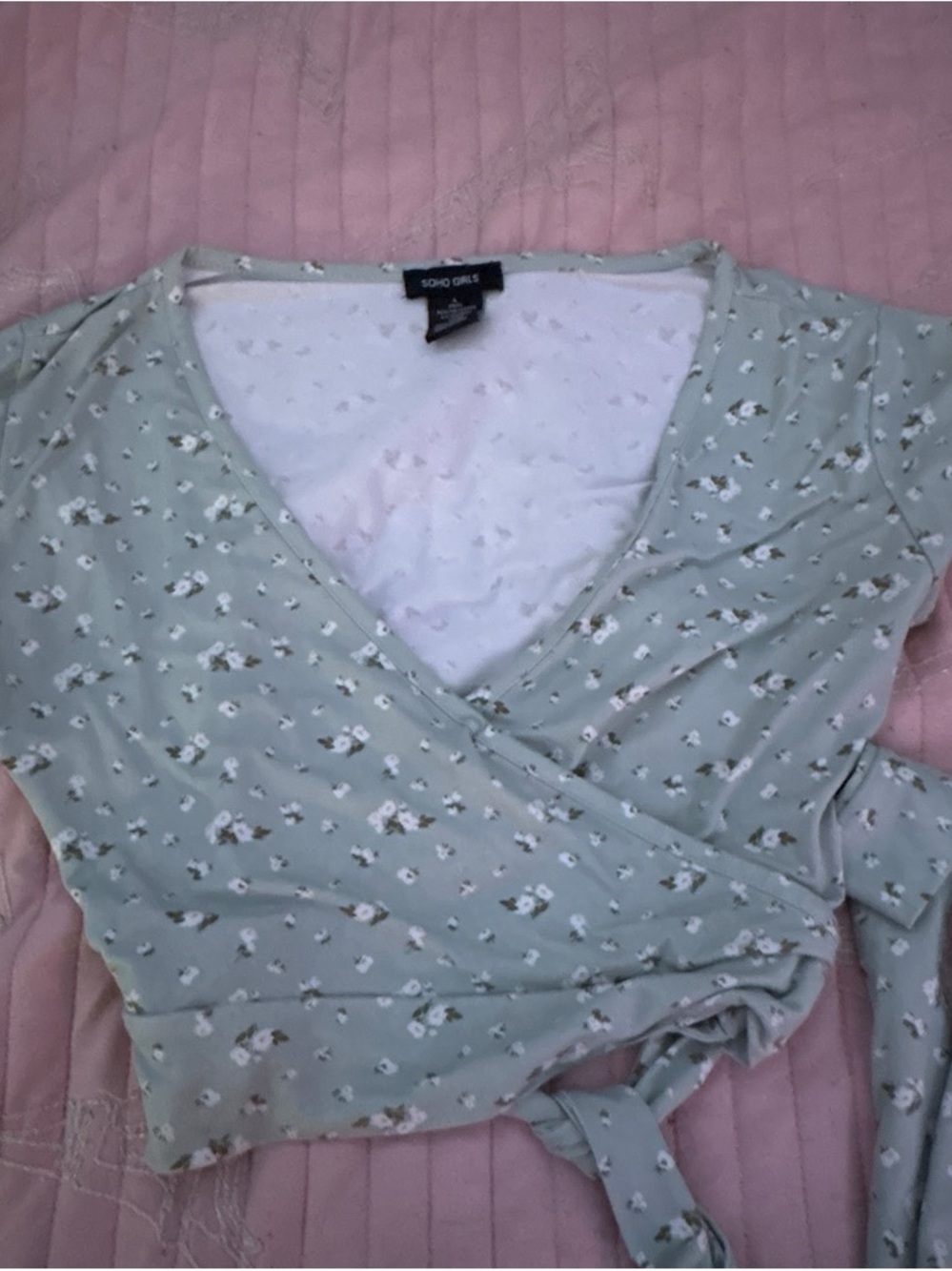 Soho Girls Mint Green Floral Wrap Blouse
